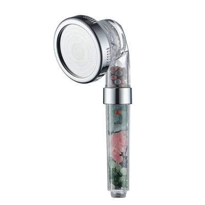 MineralStream Chakra crystal filtered shower head with transparent crystal chamber